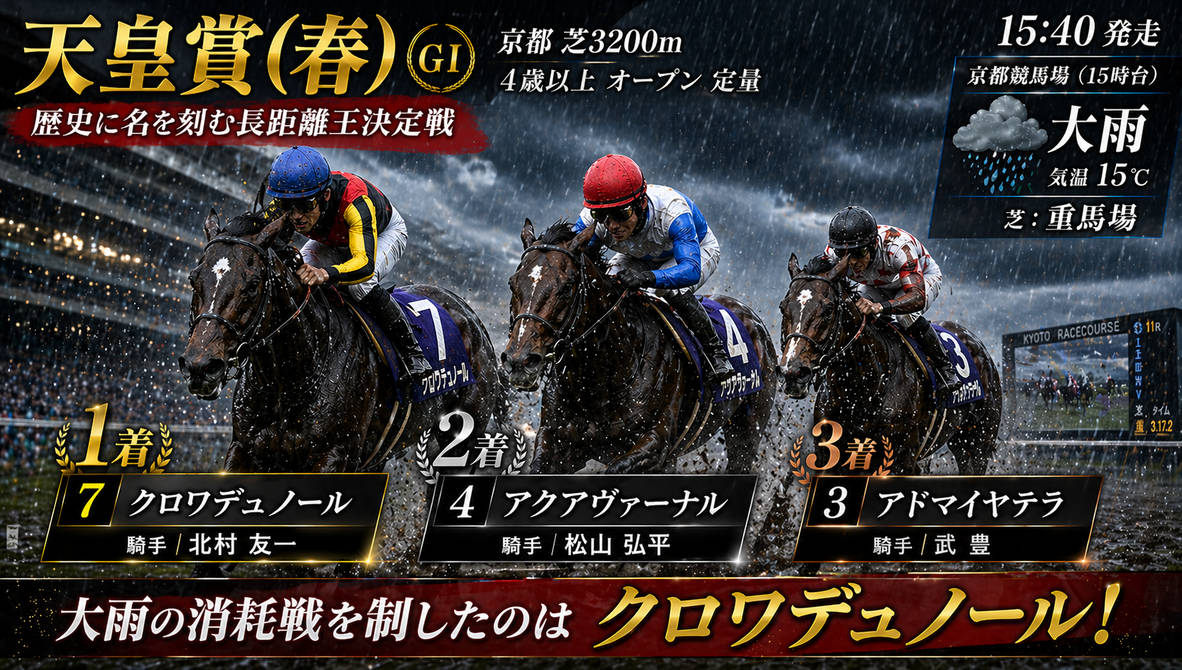 2026年天皇賞（春）徹底予想｜重馬場×持続戦の展開シミュレーションと
